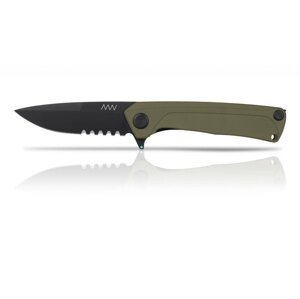 Zatvárací nôž ANV® Z100 s kombinovaným ostrím G10 Liner Lock - Olive Green rukoväť, čierna čepeľ - DLC (Farba: Olive Green , Varianta: Čierna čepeľ -