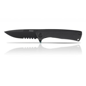 Zatvárací nôž ANV® Z100 s kombinovaným ostrím G10 Liner Lock - Čierna rukoväť, čierna čepeľ - DLC (Farba: Čierna, Varianta: Čierna čepeľ - DLC)