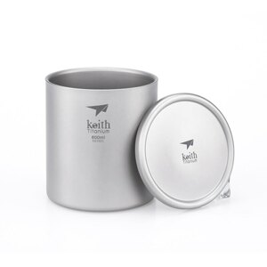 Titánový termohrnček s viečkom Keith® 600 ml (Farba: Strieborná)