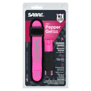 Súprava pre bežcov 2 v 1 Sabre Red® - obranný sprej + LED páska na ruku – Ružová (Farba: Ružová)